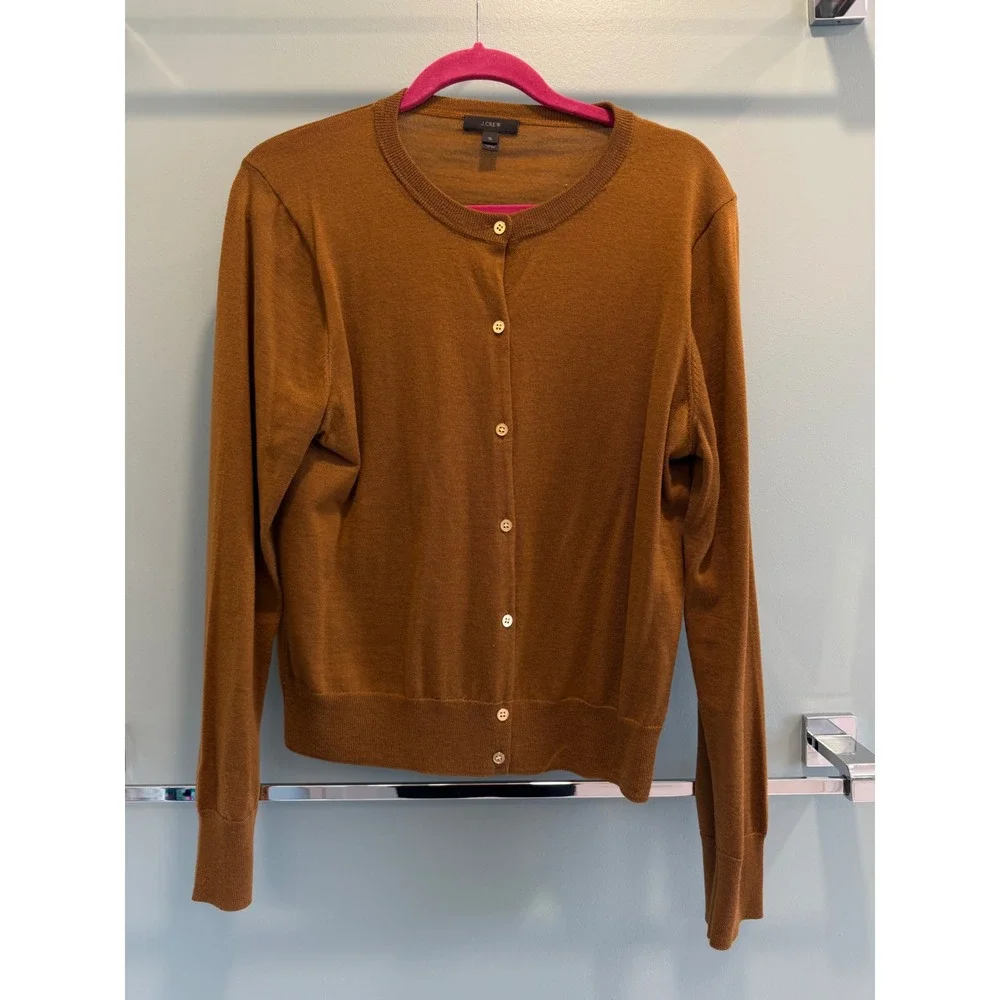 J. Crew Merino Wool Rust Brown Cardigan XL Extra Large - Picture 2 of 9